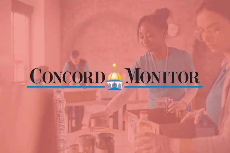 Concord Monitor logo over an image of a volunteer sorting donations