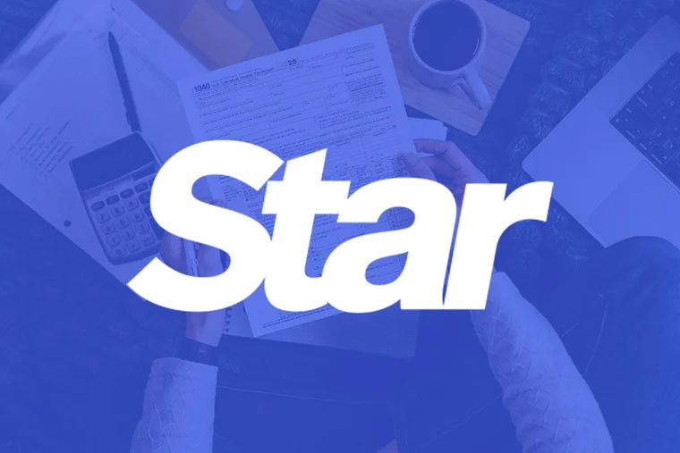 Star logo over an image of someone filling out tax paperwork