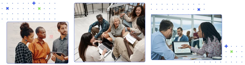 Banner with images of groups of business people working together