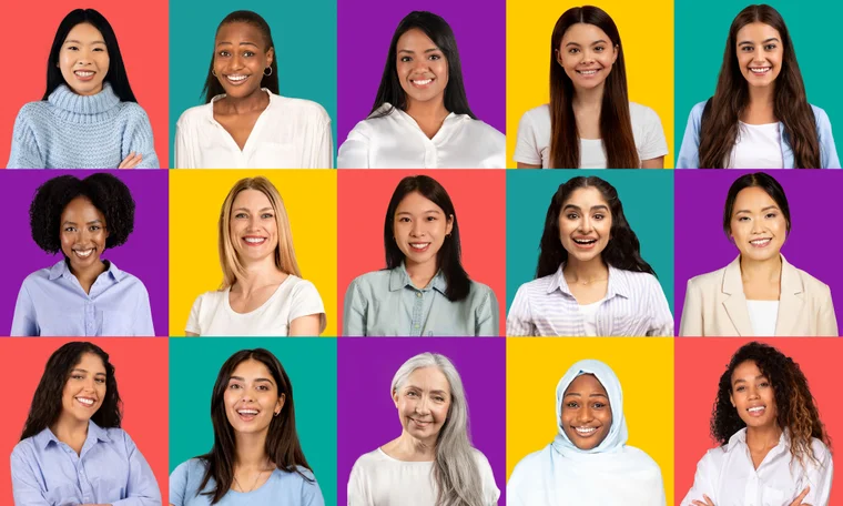 Collection of headshots of different women smiling